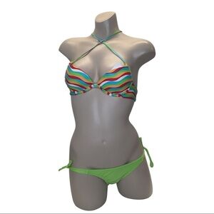 Recco Size Small Brazilian Striped Underwire Top & Side Ties Bottom. New W/Tags